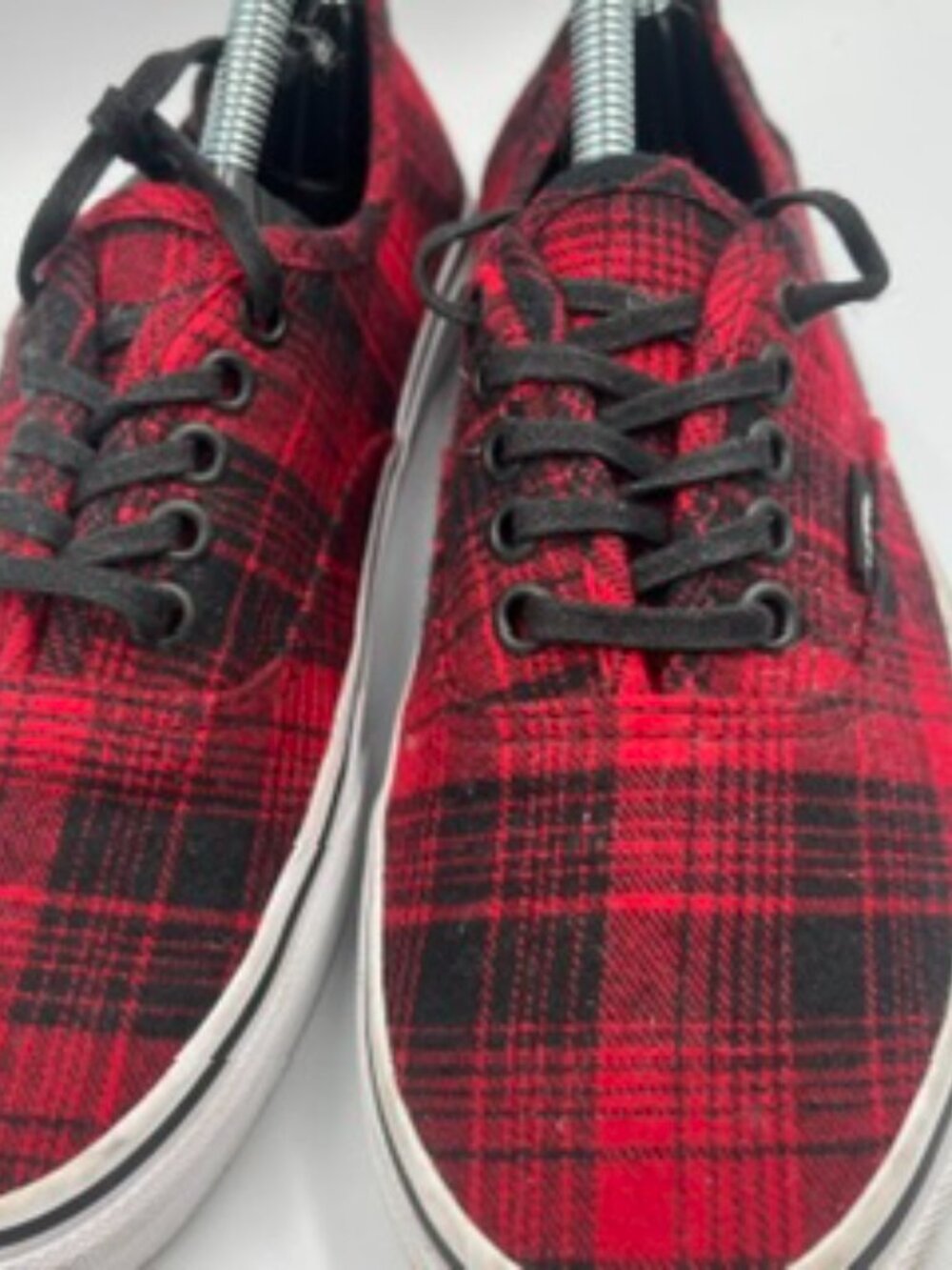 Vans Authentic Flannel Sneakers Unisex W8 M6.5 Red & Black Plaid low top lace up - Picture 2 of 9